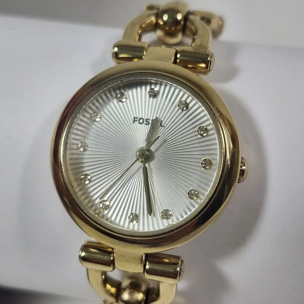 Fossil Olive Women's Watch New Battery Link Working Bracelet ES3349 Gold Tone